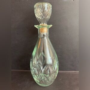 Vintage 70s green cut glass decanter with diamond pattern.No chips or cracks.